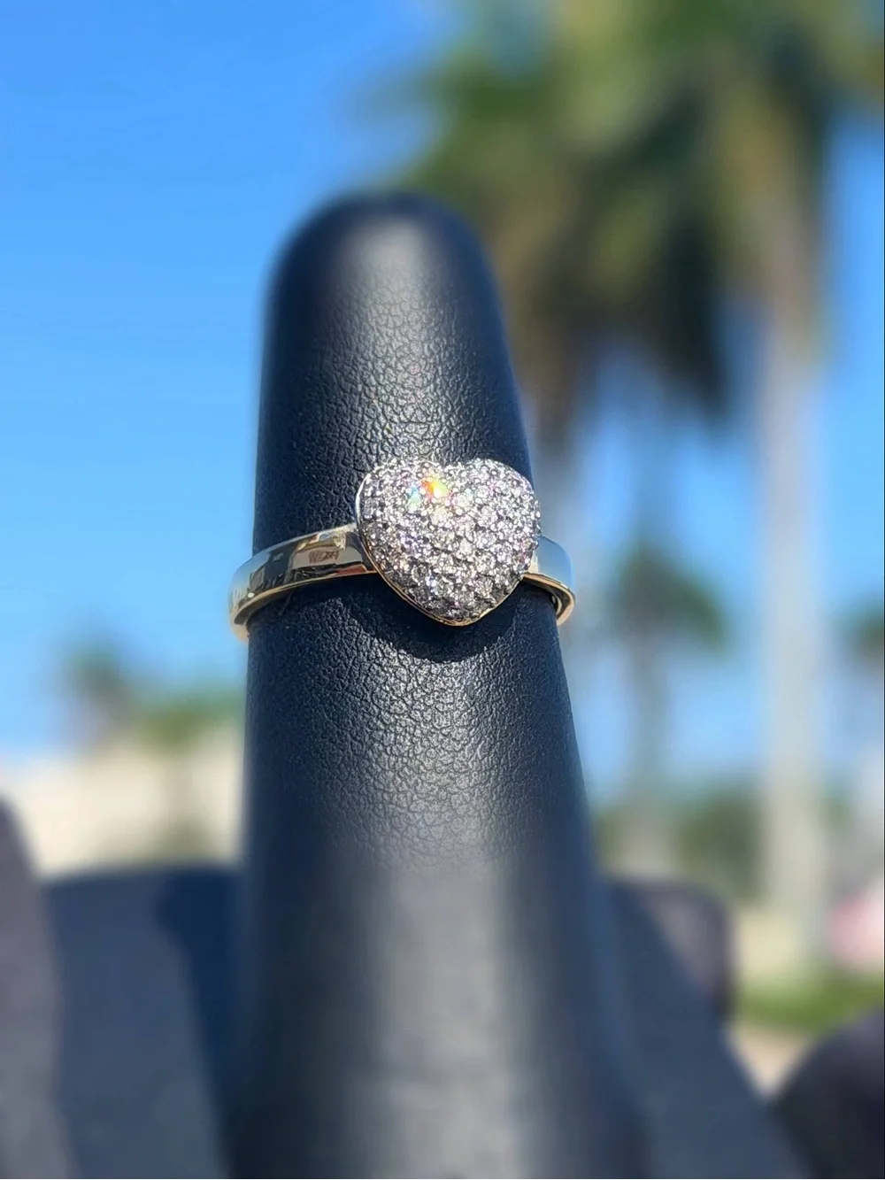 14k solid yellow gold 0.7CTW Natural Diamond Pave Puff Heart Love ring sz7